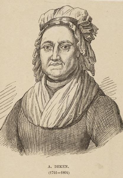 Portret van Aagje Deken, met een verwijzing naar haar literaire carrière.