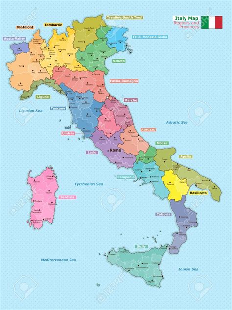 Kaart van Italië met aanduiding van regio's met een laag percentage protestanten