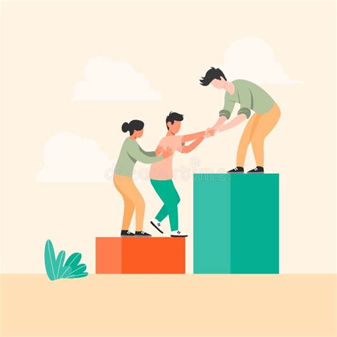 Illustratie van mensen die elkaar helpen en ondersteunen, symbool voor naastenliefde.