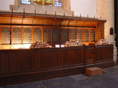 Historische illustratie van de broodbank in de Grote of St.-Bavokerk.