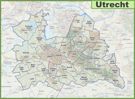 Kaart van de provincie Utrecht met de nieuwe gemeente Vijfheerenlanden gemarkeerd