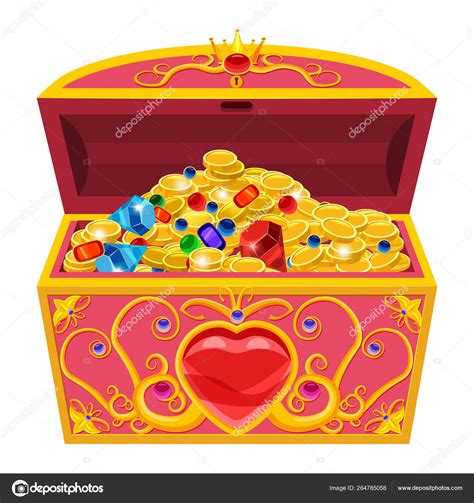 Illustratie van een schatkist gevuld met hemelse symbolen