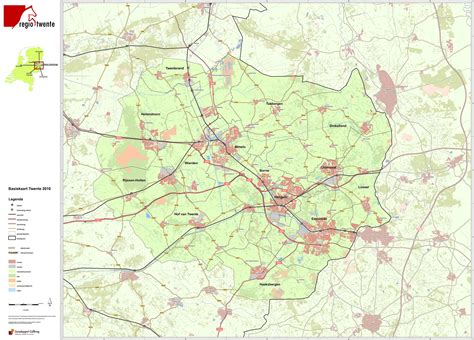 Kaart van de regio Twente met de ligging van Boekelo en omliggende dorpen
