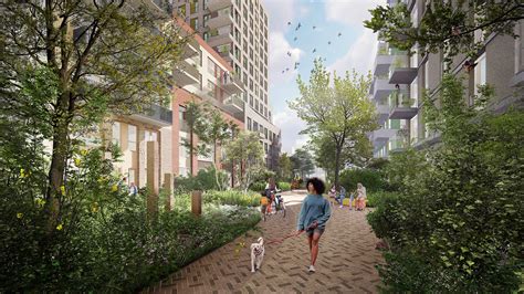 Artistieke impressie van het vernieuwde centrum van Boskoop met meer groen en zitjes.