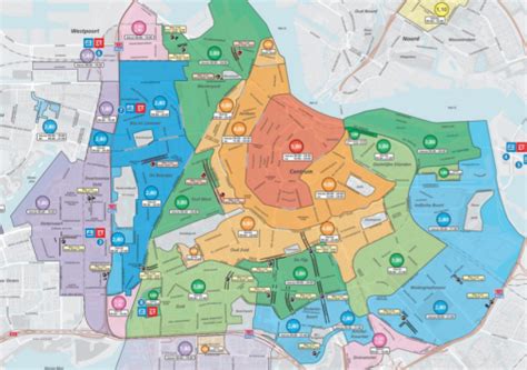 Infographic die de verschillende parkeerzones in Nijmegen visualiseert met bijbehorende tarieven.