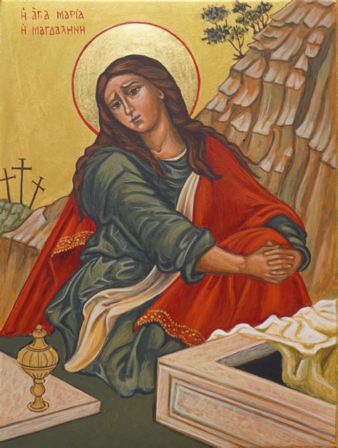 Illustratie van het lege graf met Maria van Magdala