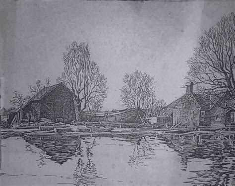 Pentekening van een duinlandschap met boerderij