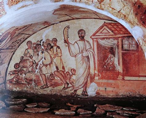 Een fresco uit de catacomben van Rome met een vroege christelijke afbeelding.