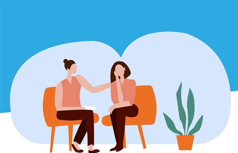 Illustratie van een persoon die met een vertrouwenspersoon praat in een veilige omgeving.
