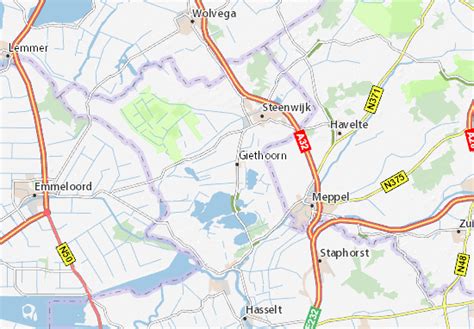 Historische kaart van Giethoorn met aanduiding van Noord- en Zuidzij