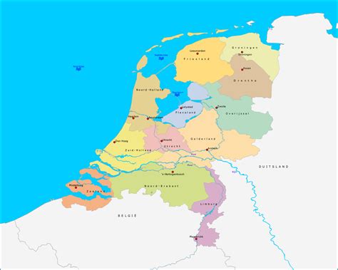 Kaart van Nederland met aanduiding van evangelisatieposten uit de 19e eeuw