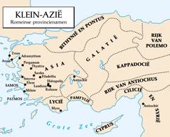 een kaart van Klein-Azië met de locaties van de zeven gemeenten van Openbaring
