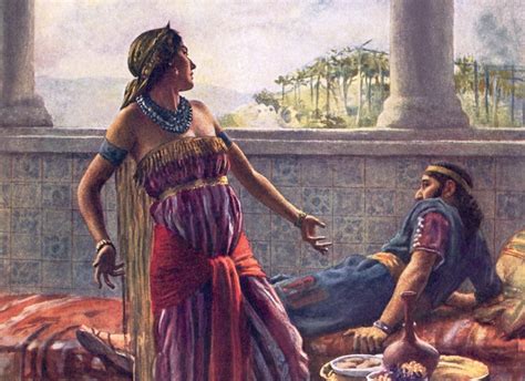 een artistieke weergave van Izebel die Achab adviseert