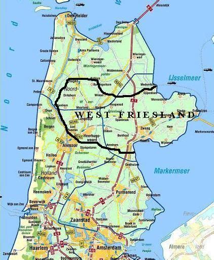 Kaart van West-Friesland in de Middeleeuwen