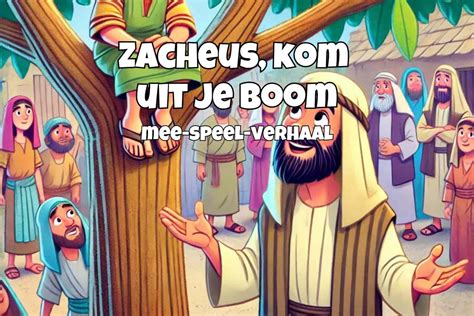 Illustratie van Zacheüs die uit de boom klimt om Jezus te ontmoeten
