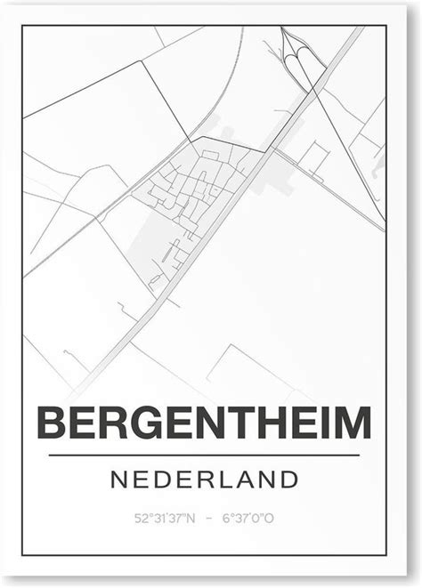 Plattegrond van Bergentheim met aanduiding van de kerklocatie
