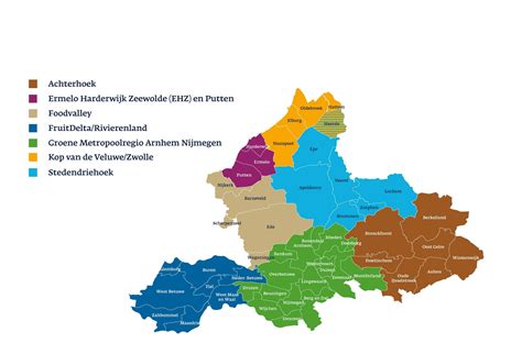 Kaart van de regio Doesburg en de omliggende gebieden in Gelderland