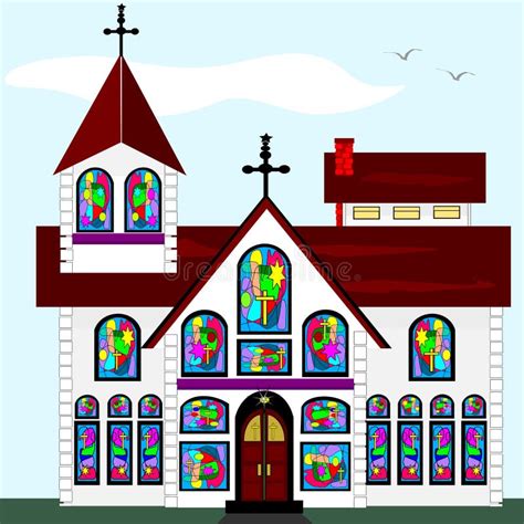 Illustratie van een historische kerk met glas-in-loodramen