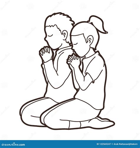 Illustratie van kinderen die samen bidden