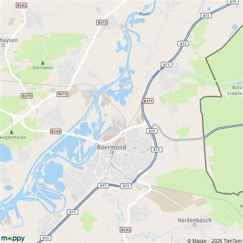 Kaart van Roermond met de locatie van de Dominee Hoogendijkstraat gemarkeerd