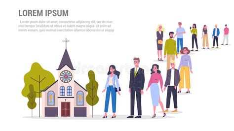 illustratie van een kerk met mensen die samenzang beoefenen