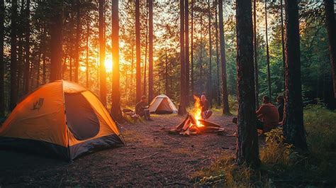 Een sfeervolle foto van een campingterrein, met tenten en een gevoel van verborgenheid.