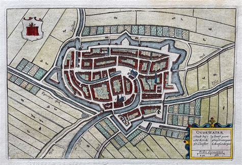 Stadsplattegrond van Oudewater met historische bebouwing en waterlopen