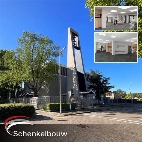 Illustratie van een kerkgebouw met een banner voor het 'Beloved' project.