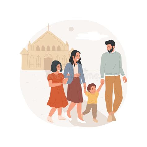 illustratie van een kerkdienst met kerkgangers die voldoende afstand houden