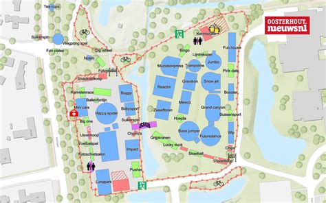 Plattegrond van Oosterhout met de locaties van de Vredeskerk en de voormalige locatie van De Ark