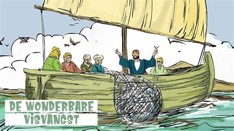 Schilderij van de wonderbare visvangst, met Petrus die knielt voor Jezus en de volle boten.