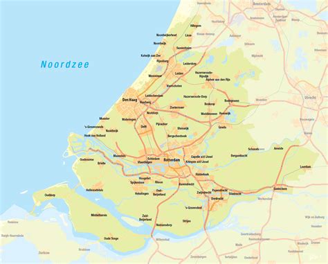 Kaart van de regio Zuid-Holland met de locaties van de gemeenten waar Ds. Lammers diende
